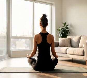 Femme pratiquant le yoga à la maison pour se détendre en dix minutes