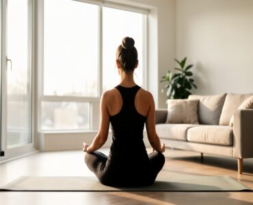 Femme pratiquant le yoga à la maison pour se détendre en dix minutes