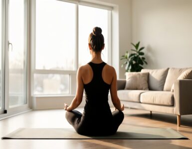 Femme pratiquant le yoga à la maison pour se détendre en dix minutes